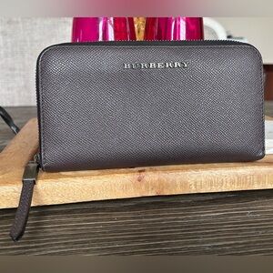 Burberry Authentic Eggplant Leather Zip Around Wallet!